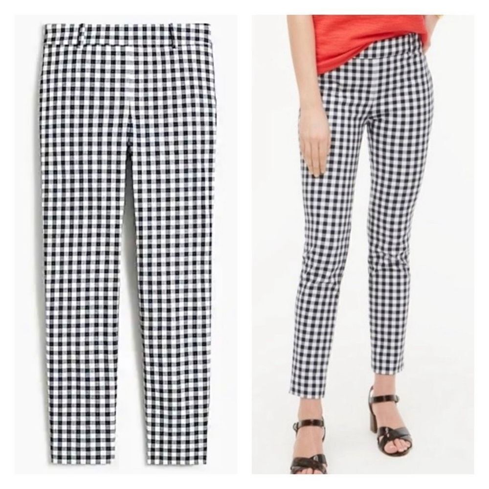 J. Crew Women's Houndstooth Mid-Rise Cropped Winnie Pant Black White Size 4‎